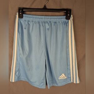 Adidas YOUTH XL shorts in baby blue and white stripes